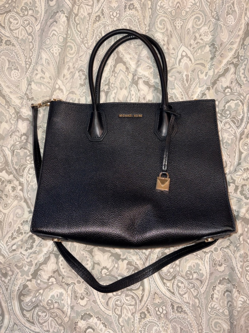 Michael Kors Black Pebbled Leather Tote with Gold Accent